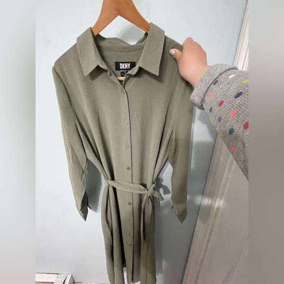 DKNY long sleeve olive dress - Picture 1 of 8